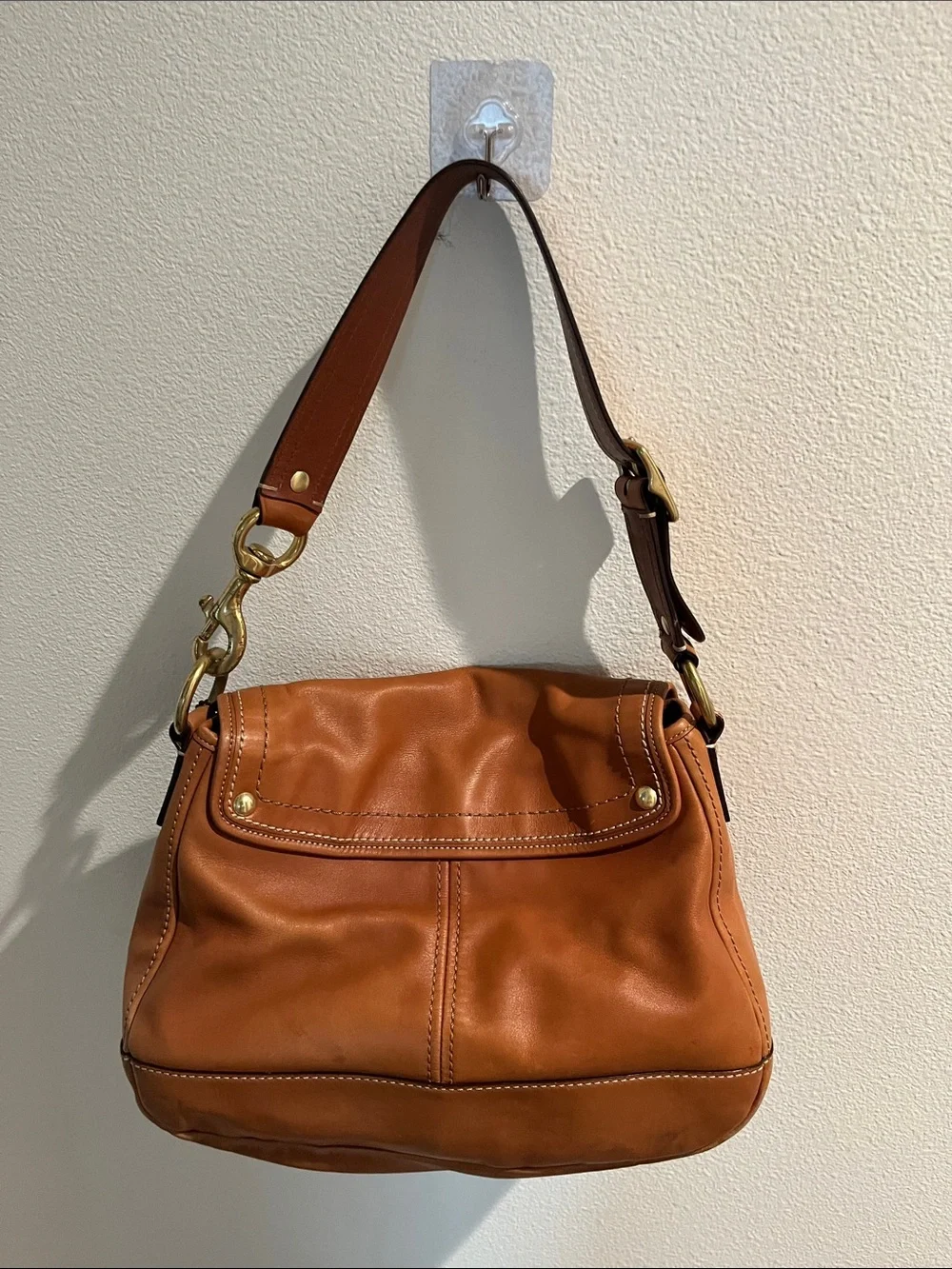Vintage Coach Legacy Cognac Leather Shoulder Bag with Gold Hardware